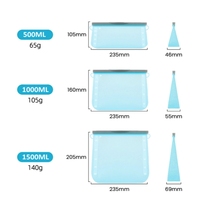 Sacs en silicone refermables écologiques pour réfrigérateur, 1500 ml et 1000 ml, sacs alimentaires réutilisables en silicone, sacs de conservation alimentaire en silicone avec fermeture éclair