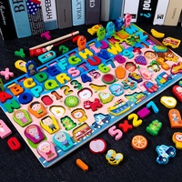 Papan Kayu Tiga Dimensi Multifungsi Puzzle Anak Edukasi Dini Mencocokkan Ikan Mainan Kognitif Digital untuk Anak-anak