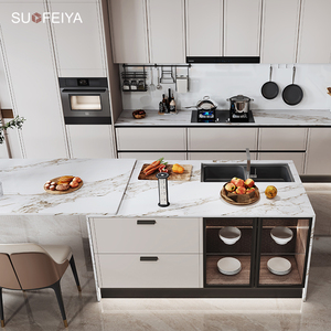 Sofeyia Sang Trọng Hiện Đại Màu Trắng Bóng Gỗ PVC Nhà Bếp Tủ Tùy Chỉnh Bồn Rửa Cơ Sở Tủ Cửa Kính MDF Carcase Bao Gồm Vòi Nước - Product Image 3