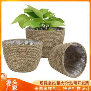 Straw woven flower <b>baskets</b>, flower pots, potted plants, creative bamboo <b>baskets</b>, woven <b>baskets</b>, rattan woven plants, bamboo - Product Image 5
