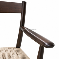 Fauteuil d'appoint en bois de caoutchouc massif et corde de chanvre tressée à la main, fauteuil lounge respirant en tissu tressé pour salon moderne