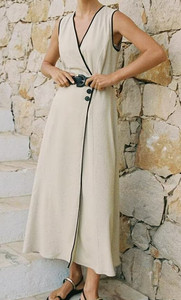 SHENZHU <span class=keywords><strong>Abbigliamento</strong></span> <span class=keywords><strong>Donna</strong></span> 2025 Nuovo Stile Estivo Elegante con Cintura Vestito Midi in Misto <span class=keywords><strong>Lino</strong></span> 3655939 - Product Image 2