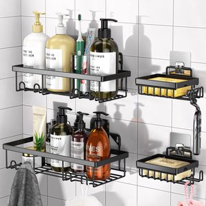 Set di 4 Portaoggetti da Parete in Acciaio Inox <span class=keywords><strong>per</strong></span> Doccia, Organizzatore <span class=keywords><strong>per</strong></span> Bagno con 2 Portasapone e Ganci <span class=keywords><strong>per</strong></span> Organizzazione Domestica - Product Image 1