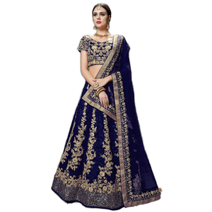 Tenue de soirée de créateur bleu marine soie brute Lehenga Choli robes de bal impressionnantes pour les occasions spéciales - Product Image 1