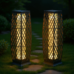 Lampe de sol en osier diamantée à énergie solaire, lumière LED, éclairage extérieur de jardin, grande taille, allumage et extinction automatiques, étanche IP65 - Product Image 2