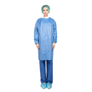 थोक लंबी आस्तीन घुटने की लंबाई भोजन प्रसंस्करण एंटीस्टैटिक वयस्क कस्टम गैर-बुने वाले एसएमएस डिस्पोजेबल मेडिकल लैब कोट - Product Image 1