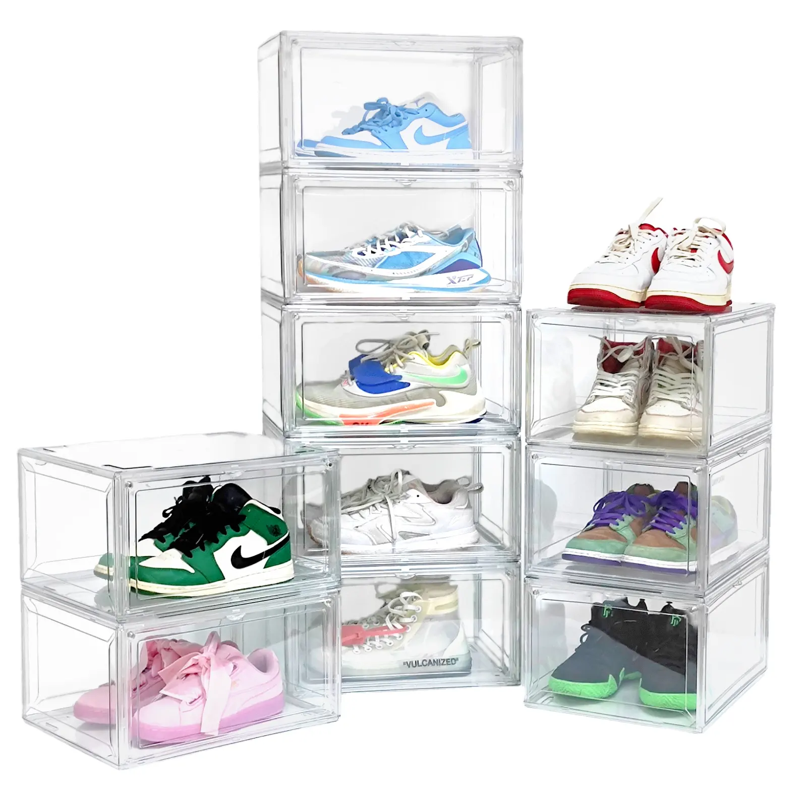 Großhandel Transparent Kunststoff Sneaker Stapelbare Schuh Aufbewahrung boxen Drop Front Acryl Schublade Typ Magnetische Schuhkarton