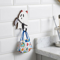Porte-clés mural décoratif robuste en acajou, motif fantôme de dessin animé mignon, style artistique moderne, pour Halloween, rangement de clés d'entrée