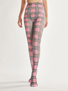 Medias <span class=keywords><strong>de</strong></span> Diseño Geométrico a Cuadros, Estilo Británico, Tartán, Semitransparentes, Estampadas, para Mujer - Product Image 3