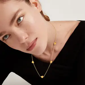 Romantic Waterproof Stainless Steel 18K Gold Plated Link Chain Love Charm Heart Necklace Jewelry For Girls