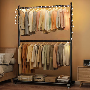 Double Layer <b>Clothes</b> <b>Rack</b> Metal Floor Standing With Storage Shelf For Bedroom Home Dormitory Use 1.0M 1.2M 1.5M Multifunctional - Product Image 1