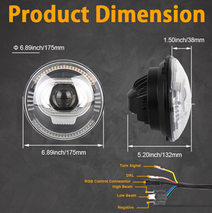 OVOVS 7 Zoll Halo LED Scheinwerfer RGB Hi/<span class=keywords><strong>Lo</strong></span> Beam Für Jeep Wrangler JK TJ CJ LJ H1 H2 - Product Image 4