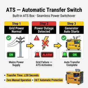 Generador Diésel Silencioso Hiearns <span class=keywords><strong>de</strong></span> 5KVA, 6KVA, 7KVA, 50Hz, 220V, Arranque Automático, Energí<span class=keywords><strong>a</strong></span> <span class=keywords><strong>de</strong></span> Respaldo Eléctrica para Uso Doméstico - Product Image 1