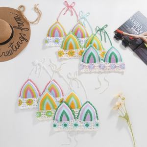 Haut de bikini sexy tricoté à la main sur mesure, style brésilien en crochet, avec pompon arc-en-ciel, maillot de bain 2 pièces - Product Image 1