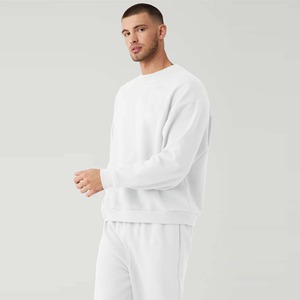 Sweat-shirt en molleton de coton blanc à col rond pour homme, coupe ample, couleur unie, vêtement décontracté pour l'automne - Product Image 6