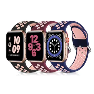 Ademende Zachte 41Mm 49Mm Riem Sport Dubbel Kleur Gat Band Siliconen Horlogeband Voor Apple Watch Ultra 2 9