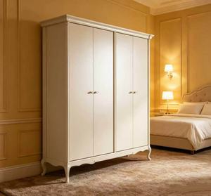 Elegante Armario de Madera Maciza con 4 Puertas Corredizas Blancas, Armario de Almacenamiento de Ropa con Patas Curvas Francesas para Dormitorio - Product Image 2