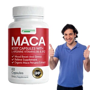 Capsules OEM de racine de Maca avec L-Arginine Vitamines B6 & B12 Supplément <span class=keywords><strong>pour</strong></span> stimuler l'humeur <span class=keywords><strong>et</strong></span> soulager <span class=keywords><strong>le</strong></span> <span class=keywords><strong>stress</strong></span> Extrait organique de Maca Peruana - Product Image 1