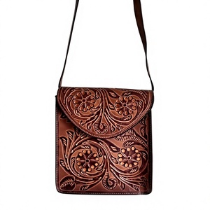 Vintage Floral Handcrafted Embossed Genuine Leather <b>Boho</b> Sling <b>Bag</b> with Buckle Strap Closure for Travel & Shopping - Product Image 1