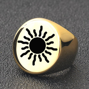 Bague soleil 22 mm ronde gravée au laser en or, bijou de mode pour femme, cadeau - Product Image 4
