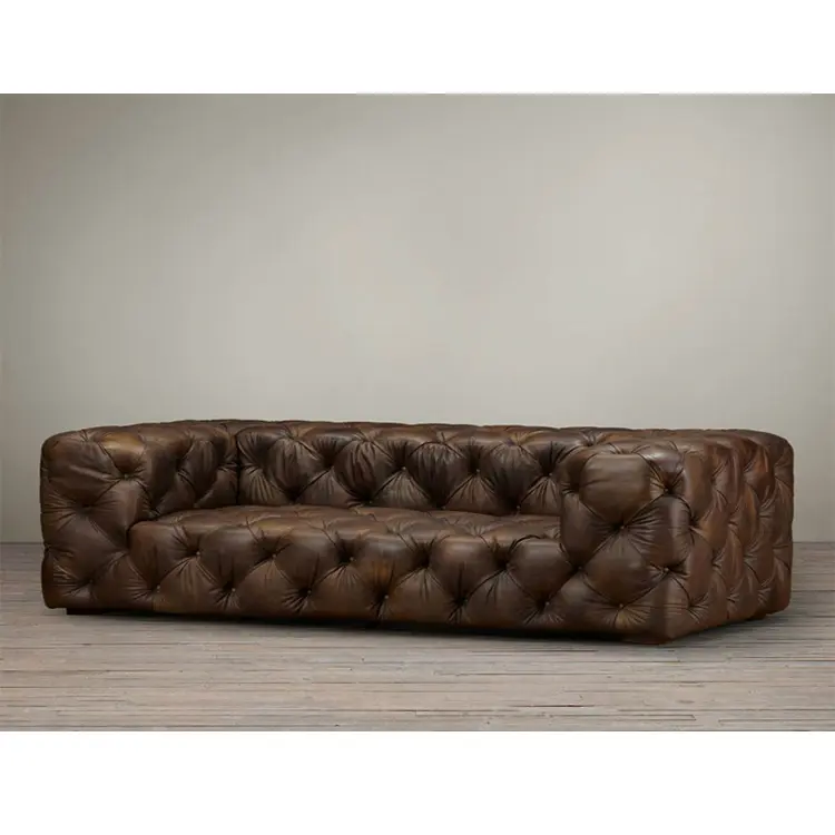 Foshan निर्माता फैक्टरी भूरे रंग शास्त्रीय मॉडल chesterfield चमड़े के सोफे सोफे और loveseat सोफे सेट कमरे में रहने वाले सोफे