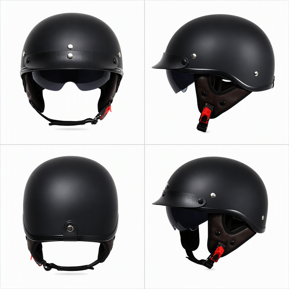 DOT Retro Open Face Motorcycle Helmet ABS Low Profile Half Helmet with ...