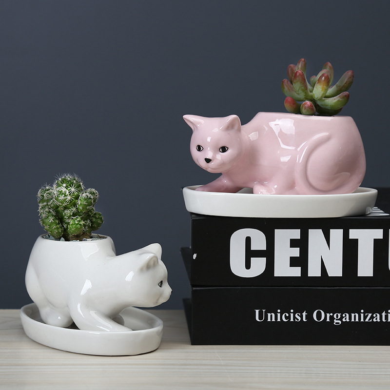 Weier Keramik-Katzen-Blumentopf mit Untersetzer Kreativer  Ktzchen-Pflanzgef fr Sukkulenten Mini-Bonsai Heim-Garten  Schreibtisch-Dekoration| Alibaba.com