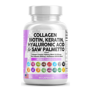 Cápsulas de Colágeno <span class=keywords><strong>con</strong></span> Biotina, Queratina, Saw Palmetto, Ácido Hialurónico, Vitaminas para Cabello, Piel y Uñas, <span class=keywords><strong>Bloqueador</strong></span> de DHT - Product Image 1