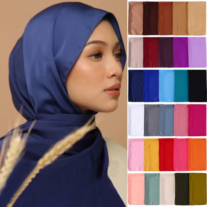 Hijab de seda cetim liso, luxuoso, elegante, malásia, homens e mulheres, hijab 2021