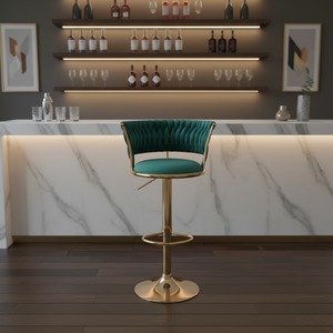 Modern Velvet Adjustable Swivel Bar <b>Stools</b> with Metal Frame - Product Image 4