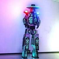 Costume de robot sur échasses avec chapeau de cowboy western LED, mascotte lumineuse en EVA à motif sculpté à la main pour bar, DJ, carnaval, spectacle sur scène
