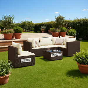 Conjunto de Muebles de Patio Color Marrón y Crema, Muebles de Ratán Modernos para Exteriores para 7 Personas - Product Image 2