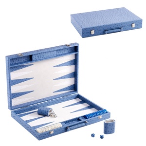 Handmade sang trọng đà điểu kết cấu PU da có thể gập lại backgammon với chiến lược kiểm tra tùy chỉnh hộp trò chơi - Product Image 1