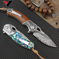 Couteau tactique pliant EDC de camping, multifonction, de qualité industrielle, avec lame en acier Damas et manche en bois, personnalisable par OEM pour les grands groupes d'entreprises