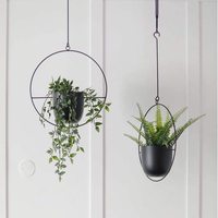 2 pièces de jardinières suspendues modernes en métal avec crochets et chaînes, supports muraux/plafond, porte-pots de fleurs pour la décoration de la maison et du jardin, revêtement en poudre