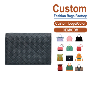 Sleek Genuine Leather Woven Unisex <b>Long</b> Hand-<b>Braided</b> Texture Bifold Design Zipper Anti-Theft Geometric Pattern Urban - Product Image 1