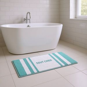 Tapis de bain réversible double face en coton rayé, tapis de salle de bain rectangulaire moderne avec dos en caoutchouc - Product Image 2