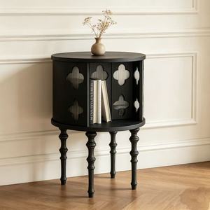 Traditional Wood <b>Side</b> <b>Table</b> With Storage And Decorative Cutouts For Bedroom Or Living Room Furniture - Product Image 1
