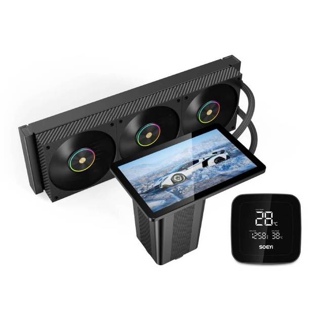 Soeyi High-End Liquid Cooler Dual Screen Magnetic Levitation Fan 300W TDP Gaming OEM Intel AMD Compatible Cooling for I9/R9