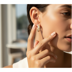 Pendientes de aro con diseño de esmalte blanco mínimo de 14mm, joyería de plata de ley 925 hecha a mano turca al por mayor - Product Image 3