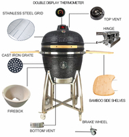 Parrilla Kamado de Cerámica Premium de 23.5 Pulgadas con Mesa Lateral Plegable, Acabado de Porcelana Esmaltada y Carrito para Uso en Exteriores