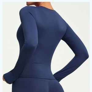 <span class=keywords><strong>T</strong></span>-<span class=keywords><strong>shirt</strong></span> de sport à manches longues pour <span class=keywords><strong>femme</strong></span> avec logo personnalisé, vente en gros OEM, yoga, pilates, taille plus, XXXL - Product Image 3