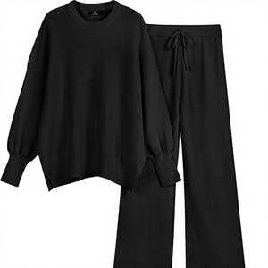 Conjunto Deportivo Ecológico de Manga Larga para Niñas, 100% Algodón, Cuello Alto, Corte Regular, Estilo Urbano, Color Sólido, Pantalones con Cordón - Product Image 1