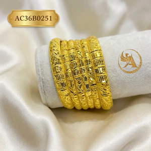 Gold Plated Brass Antique Finish Geometric Trendy Bangle Set for Women Wedding Fashion Jewelry ALANKEET CREATIONS LLP AC36B0251 - Product Image 1