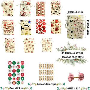Calendario de Adviento de Navidad Relleno 24 Bolsas de tela Bolsas de regalo de Navidad con clip y cordón para juego de manualidades de relleno DIY - Product Image 2