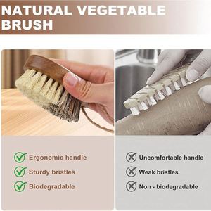 Brosse de cuisine ovale en bois de rose écologique avec poils en sisal et en fibres de palmier pour le nettoyage des fruits et légumes - Product Image 2