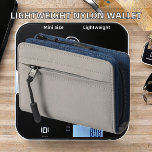 Cartera Bifold Ligera de PU y Nailon con Cierre, Mini Cartera Casual para Monedas y Tarjetas, Forro de Cuero Genuino, Unisex, Uso Diario - Product Image 2
