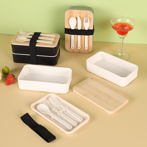 Hộp Đựng Bằng Sợi Tre Chống Rò Rỉ Thân Thiện Với Môi Trường Đơn Giản Nhật Bản Hộp Cơm Bento Nắp Gỗ Tre Không BPA Hộp Cơm Trưa - Product Image 3