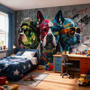Grand <span class=keywords><strong>papier</strong></span> <span class=keywords><strong>peint</strong></span> moderne en toile pour chambre à coucher et salon, image amusante de <span class=keywords><strong>chien</strong></span> graffiti, fresque murale cool de <span class=keywords><strong>chien</strong></span>, installation facile - Product Image 2