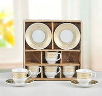 Nouvel ensemble de tasses à café en céramique européennes, électroplaquées, 6 tasses et 6 soucoupes, style Moyen-Orient, classique, pour événements promotionnels, coffret cadeau